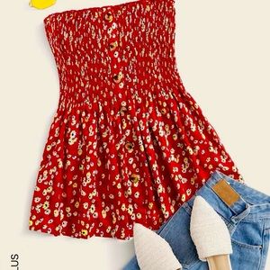 SHEIN Plus Floral Shirred Ruffle Hem Tube Top 2X 2XL 16 18